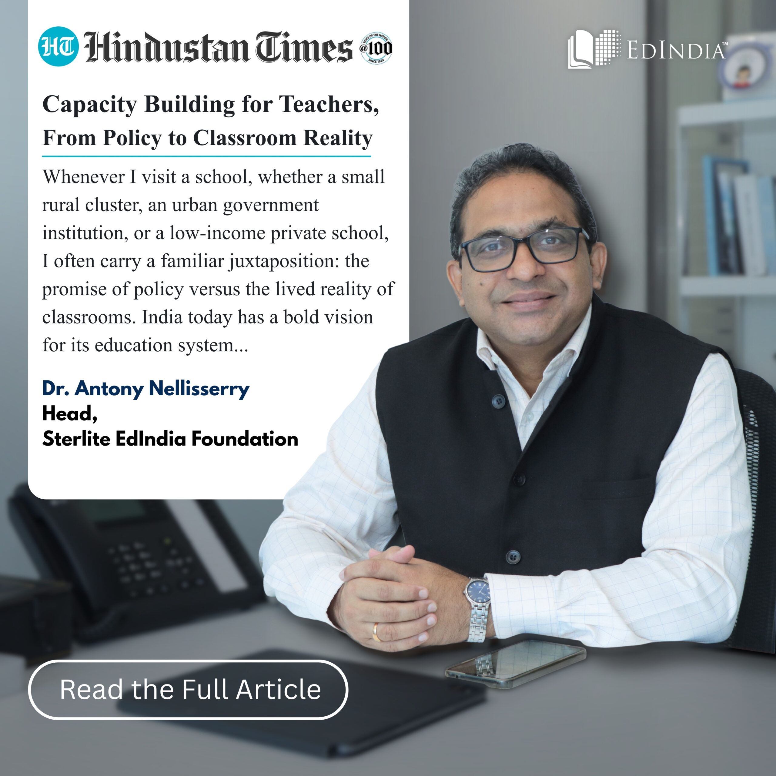 Articles and Publications Capacity Building of Teachers From Policy to Classroom Reality India's bold education reforms promise world-class teachers via Integrated Teacher Education Program (ITEP), National Professional Standards for Teachers (NPST), and platforms like DIKSHA & NISHTHA. The policy rather feels distant from daily struggles of rural single-teacher schools or packed urban classrooms. How do we bridge the gap? Shared accountability, context-sensitive training, Professional Learning Communities or measuring real impact? These aren't just questions; they're the path to transformation.